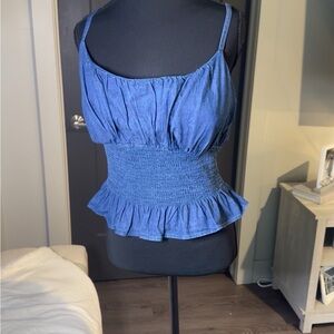 NWT Blue Cinched Waist Ruffle Top Plus Size